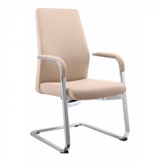 Кресло Бюрократ _JONS-LOW-V/BEIGE на полозьях бежевый кожа