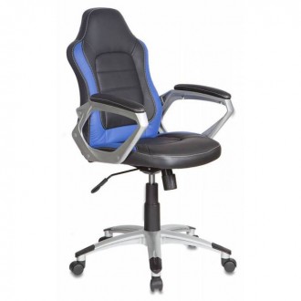 Кресло руководителя Бюрократ CH-825S/Black+Bl вставки синий сиденье черный искусственная кожа (пластик серебро)